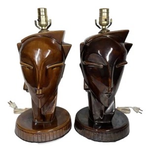 Pair 1980's Lindsey B Blackweill Ceramic Head Lamps 15" Tall - Picture 1 of 23