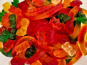 ASSORTED PARTY MIX of Gummy Bears/Gummy Worms- Fruit Flavored Candy-THREE POUNDS - Picture 1 of 3