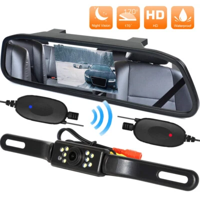 Wireless car backup camera rear view system night vision+4.3 inch mirror monitor - Image 1 of 4