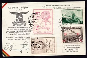 BELGIUM 1939 GORDON BENNETT BALLOON FLIGHT BRUXELLES TO LWÓW POLAND - Picture 1 of 2