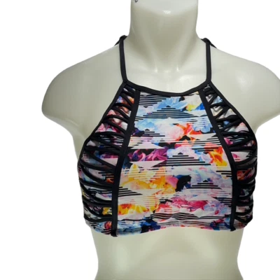 Top de bikini KENNETH COLE cuello alto con tiras halter multicolor para mujer talla L Foto 1 de 4