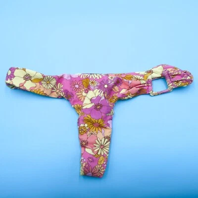 For Love & Lemons XS Púrpura Floral Forma de T Tanga Acanalada Bikini Parte Inferior Traje de Baño Foto 1 de 4