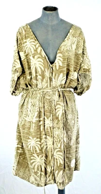 HM Kaftan Kleid Desmond Dempsey Palmenmuster Leinenmischung Lagenlook Gr. XL - Bild 1 von 4