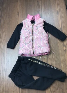 3 piece Kids Girls casual outfits Set Puffy sleeveless jacket tshirt and pant - Picture 1 of 3