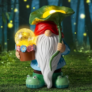 Garden Gnome Decor Solar Decorations Hold Magic Orb Outdoor Statue Figurine LED - Picture 1 of 7