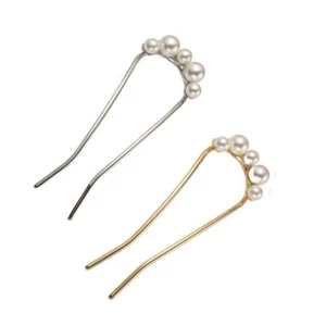 2PCS Pearl U Shape Hair ForkElegant Hair Pin Pearl Hair Stick Metal Chignon P... - Picture 1 of 8