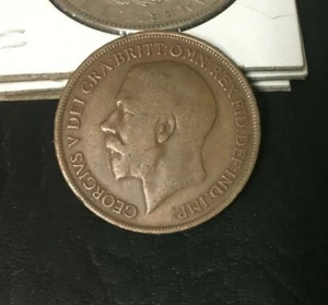 1916 GRAN BRETAÑA INGLÉS UN CENTAVO GEORGIVS V DEI GRA: BRIT PENIQUE GRANDE RARO - Imagen 1 de 2