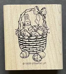 Easter Bunny Rabbit Egg Filled Basket Holy Week Holiday Symbol Wood Rubber Stamp - Picture 1 of 2