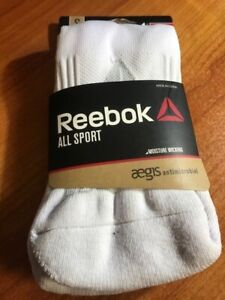 Reebok All Sport Socks WHITE Moisture Wicking SMALL-SHOE SIZE YOUTH 13-4
