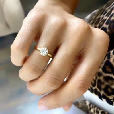 Solitaire Ring 0.50 Ct Lab Grown CVD Diamond D VVS 14k YELLOW Gold Daily Wear - Image 1 of 4