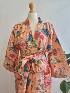 Indian Handmade Kantha Jacket, Soft Silk Kantha Jacket, Cotton Bath Robe Kimono - Picture 1 of 9