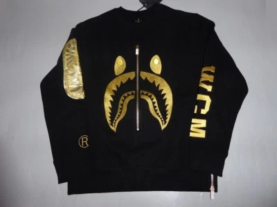 16135 a bathing ape black shark embroidery side zip crewneck M - Image 1 of 4