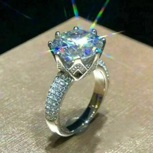 3.23Ct Round Lab Created Diamond Wedding Engagement Ring 14K White Gold Over - Bild 1 von 11