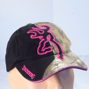 Browning Womens Black Camo Pink Strapback Hat Cap Shotguns Large Logo Hunting