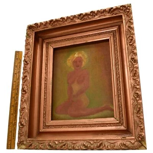 Antike ORIGINAL GEWAGTE KUNST "LUCAS" GEMÄLDE Tapete Leinwand OBEN OHNE - AKT FRAU - Bild 1 von 12