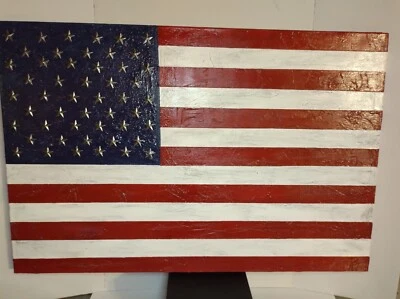 USA American Flag Large Signed Original Painting 24 X 36 Inches COA Oil Acrylic - Image 1 of 4