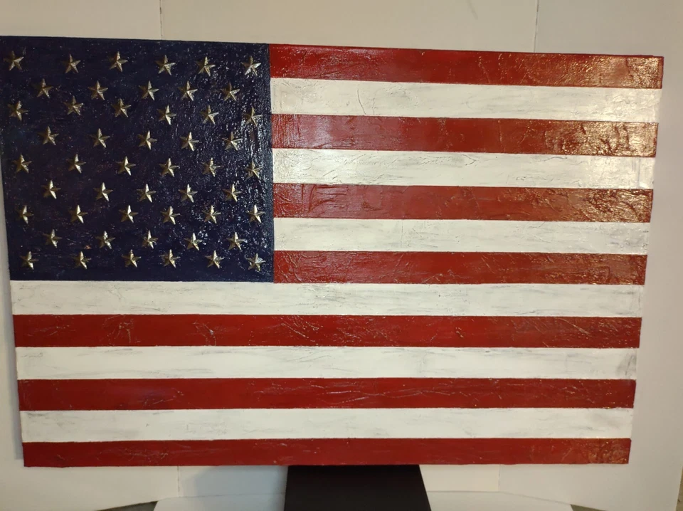 USA Flag Large Oil/Acrylic Clear Signed Original  Painting 24 X 36 Inches COA  - Image 1 of 4