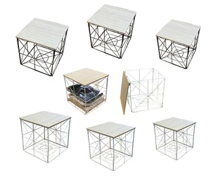 SQUAR FOLDABLE COFFEE SIDE TABLE METAL WIRE WOOD TOP STORAGE BASKET WHITE BLACK - Picture 1 of 20
