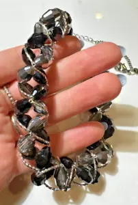 Vintage M&S Black Grey Faceted Crystal Glass Beads Silver t Twisted Bracelet DE5 - Picture 1 of 4