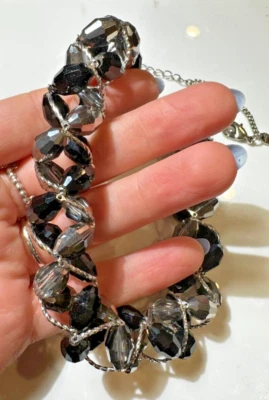 Pulsera retorcida vintage M&S negro gris cristal facetado cuentas plata t DE5 Foto 1 de 4