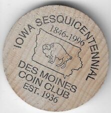 1996, Iowa Sesquicentennial, Des Moines Coin Club, Indian BLACK Wooden Nickel