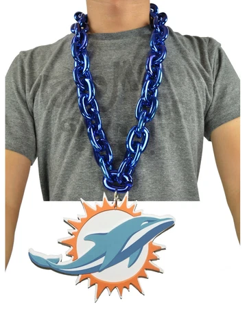 New NFL Miami Dolphins BLUE Color Fan Chain Necklace Foam Made in USA Cover