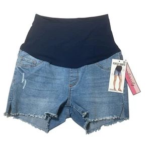NWT Song Curvy Over Belly Maternity Shorts L Super Support Band Womans Denim - Picture 1 of 9