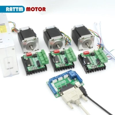 【EU】3 Axis Nema 23 76mm Dual shaft Stepper Motor 270oz-in& TB6560 Driver CNC Kit - Photo 1/4