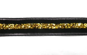 5 Yds Black Velvet Ribbon Braid Trim w/Gold Glitter Stripe 3/8" Wide - Picture 1 of 3