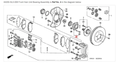 Conjunto de cojinete de unidad de buje delantero HSX genuino OEM HONDA ACURA ☆ 44200-SL0-008 ☆ Foto 1 de 2