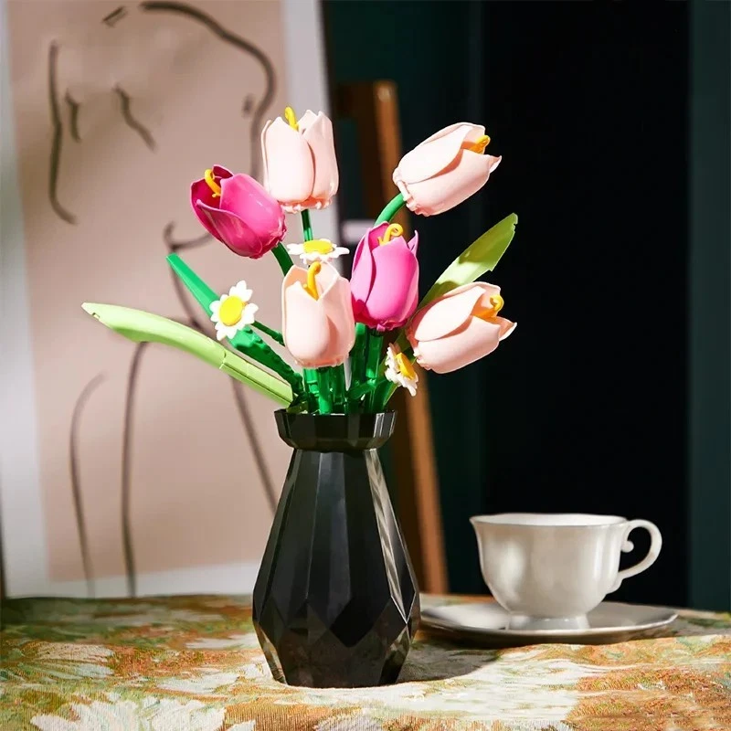 233PCS Orchid Tulip Flower Bouquet Building Blocks Set - DIY Home Decor Gift, UK