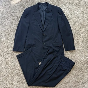 Ermenegildo Zegna Dark Navy Blue 2 Piece Suit 100% Wool Soltex Men’s Size 54R - Picture 1 of 20