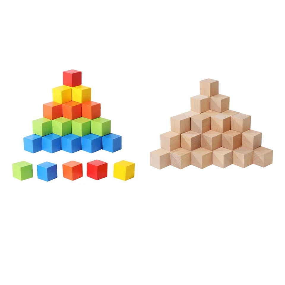 50x Wood Blocks Building Stacking Blocks Counting Creative Early Math - Image 1 of 1