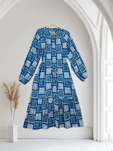 Maxi Vestido Para Mujer Talla Mediana Azul Estampado Paisley Botón Frontal Cinturón Boho Chic - Imagen 1 de 18