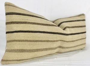 Funda Almohada Lumbar Decorativa Beige Turco Kilim con Rayas Marrón Verde 12x24 - Imagen 1 de 9