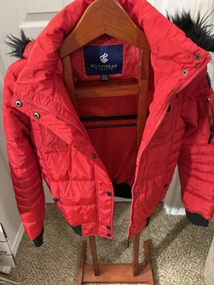 Rocawear Classic Size S Faux Fur Line Hood Red Puffer Jacket - Image 1 of 4