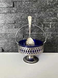 Cuchara cromada de vidrio azul cobalto plato azucarero vintage - Imagen 1 de 9