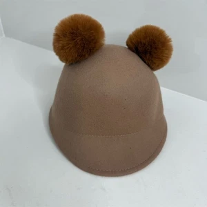 Zara Kids Teddy Bear Pom Pom Hat Brown One Size Winter Casual - Picture 1 of 6