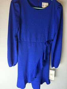 Rare Editions Girls 16 Glitter Dress With Ruffle Blue - Picture 1 of 8