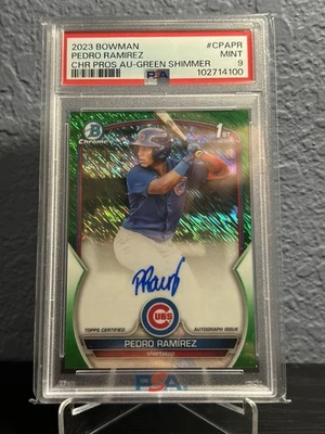 Pedro Ramirez 2023 Bowman 1st Chrome Refractor Auto /99 Green Shimmer PSA 9 - Image 1 of 3