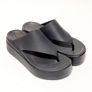 Crocs 208727 LiteRide Brooklyn Flip Flops Black Platform Thong Sandals Wms 5US - Picture 1 of 23