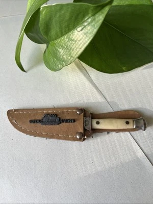 Faca e bainha Bowie vintage Florida Silver Springs miniatura 4 1/4 polegadas - Imagem 1 de 4