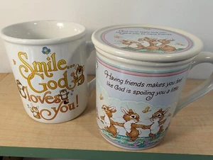 1986 Hallmark Cards Mug Mates God Loves You & Friends Cute Animals SET OF 2, 3pc - Picture 1 of 24