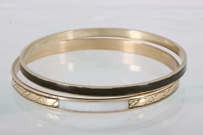 BRASS SET OF TWO OLIVE GREEN ENAMEL & MOTHER OF PEARL STONE BRACELETS 8278 - Image 1 of 2