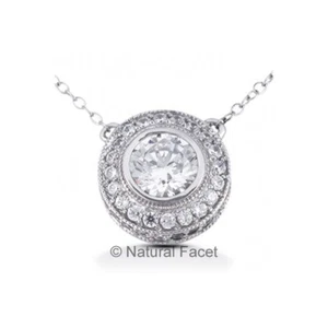 1,36 Karat H/VS2/Idealer runder echter Diamant 14k Weißgold Einfassung Heiligenschein Anhänger 12mm - Bild 1 von 6