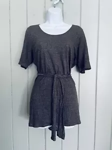 J Jill Pure Jill Top L Large Brown Striped Linen Blend Tie Front Tunic Lagenlook - Picture 1 of 5