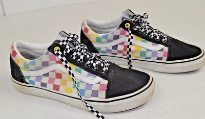 Zapatos de Skateboard Vans Vintage Talla 8.5 Hombres Años 2000 Arco Iris Cuadros Punta de Gamuza Foto 1 de 4