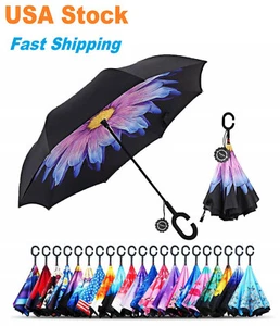 C-Handle Inverted Reverse Umbrella Flower/City/Unicorn (Inside-out, Upside-down) - Picture 1 of 12