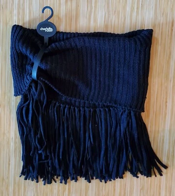 Charlotte Russe Infinity Fringed Scarf Cowl Neck Black Sweater Knit O/S Warm NWT - Image 1 of 4