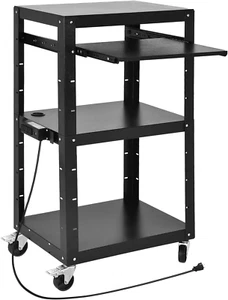 AV Cart with Wheels and Power 16.4Ft Extra-Long Cord, Metal Presentation Cart wi - Picture 1 of 7